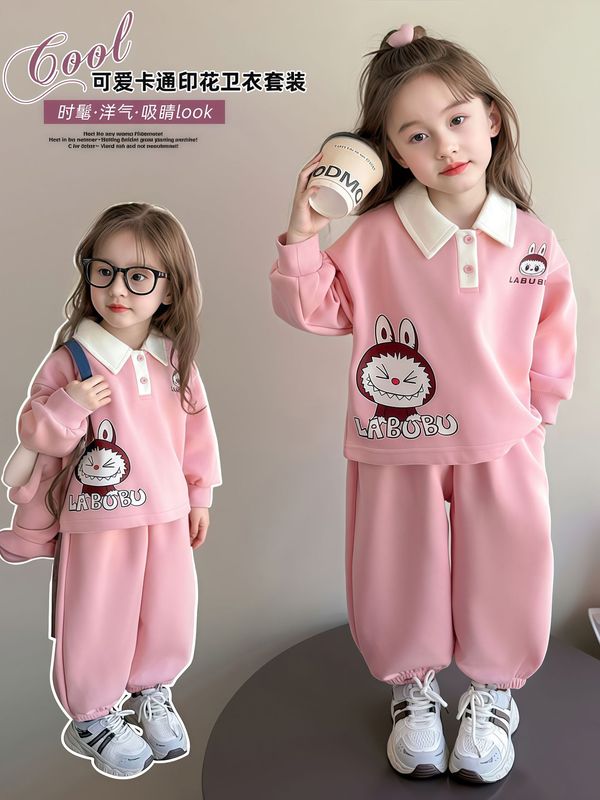 女童卡通卫衣套装秋款小女孩翻领休闲运动两件套儿童长袖卡通Polo|undefined