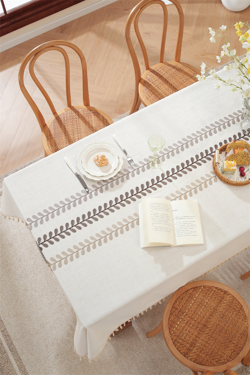 Tovaglia rettangolare da tavolino da caffè con nappe ricamate a foglie e fiori, spedizione diretta dal produttore._voghion.com