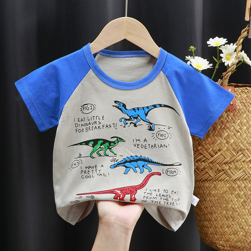 Children's short-sleeved pure cotton T-shirt 2024 new men and women's cartoon single top baby Korean-style top Insta-style children's clothing