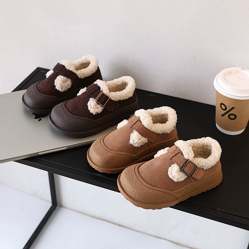 Детские зимние бархатные хлопковые туфли 2024 года, корейский стиль, девичьи туфли из овечьей шерсти, хлопковые повседневные туфли для мальчиков и девочек