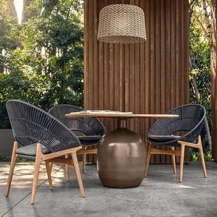 Outdoor Solid Wood Rattan Table and Chair Teak Villa Courtyard Nordic Leisure Furniture Garden Balcony Waterproof Sunscreen Combination