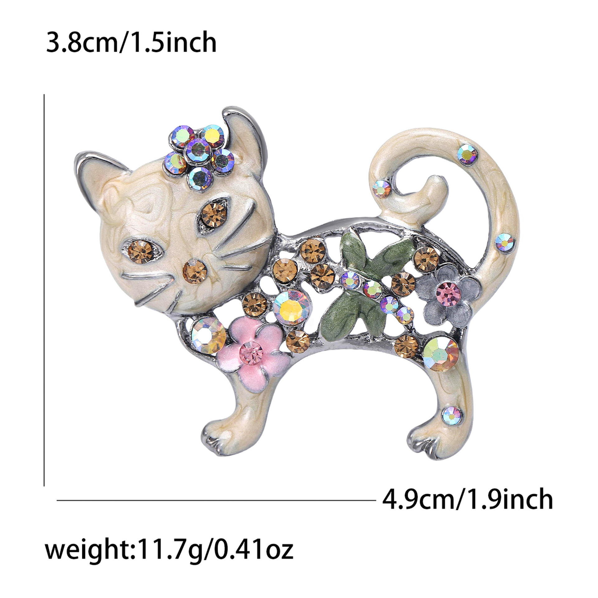 Broche de gatito esmaltado con incrustaciones brillantes