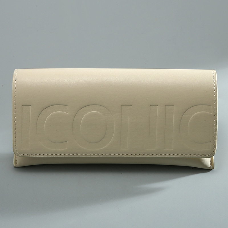 Iconic Beige Long Leather Glasses Case Leather Magnetic Flip Cover Anti-Pressure Sunglasses Case Sunglasses Case Printable