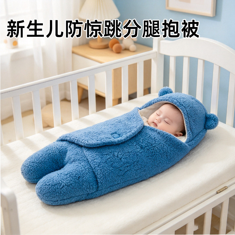 Newborn Baby Swaddle Sleeping Bag Dual-Use Two-In-One Autumn and Winter Thickened Swaddle Blanket for 0-6 Months Old Babies