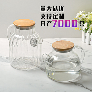Оптовая холодная чайника стекло дома водяной чашка фруктовый сок горшок и толстый горшок прозрачный цветочный чайник Новый китайский бамбуковый горшок с крышкой
