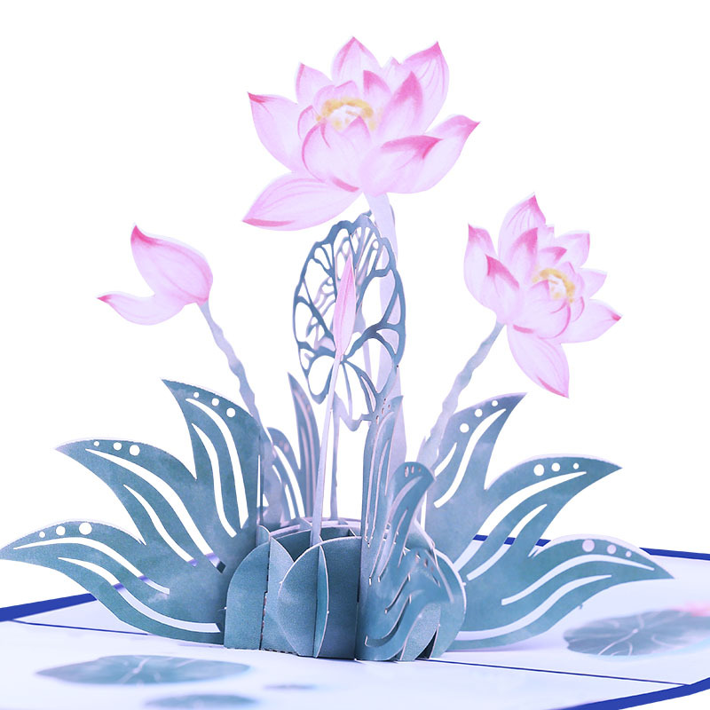 Manufacturer supplies 3D stereoscopic color printed lotus flower greeting cards with cut-out paper sculpture, birthday thank you cards, festival blessings