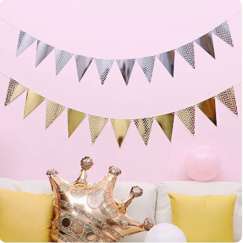 First birthday flag digital fairy flag baby first birthday layout cartoon gold and silver triangle flag