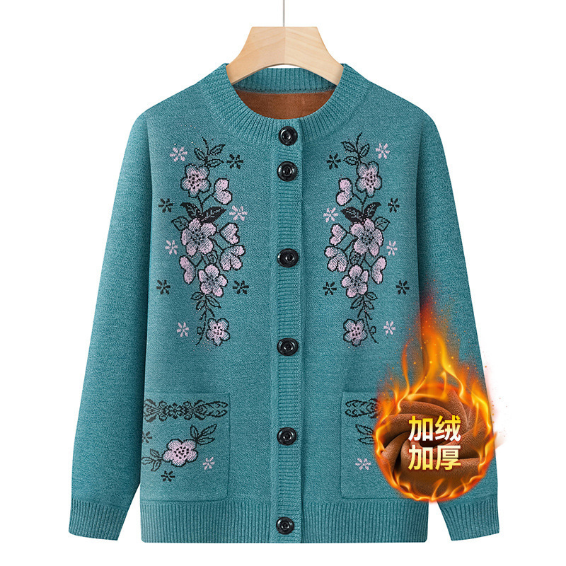 Grandma's Autumn and Winter Sweater for Women, Middle-Aged and Elderly Knitwear, Mom's Cardigan, Thickened and Fleece-Lined Spring Coat for Seniors Grandma's Autumn and Winter Sweater for Women, Middle-Aged and Elderly Knitwear, Mom's Cardigan, Thickened and Fleece-Lined Spring Coat for Seniors