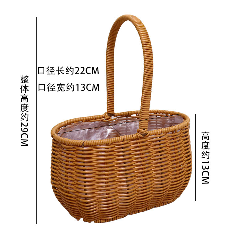 Cestas de mano tejidas a mano de plástico de caña decorativa flor seca canasta de flores portátiles canasta de regalos al por mayor