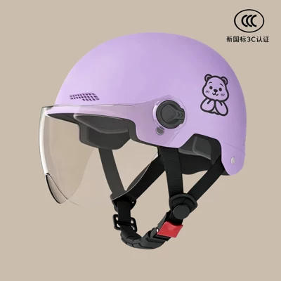 New national standard electric vehicle helmet Motosiklet kaskı (dəbilqə) - childrens-versionpurple-transparent-short-glasses-little-bear