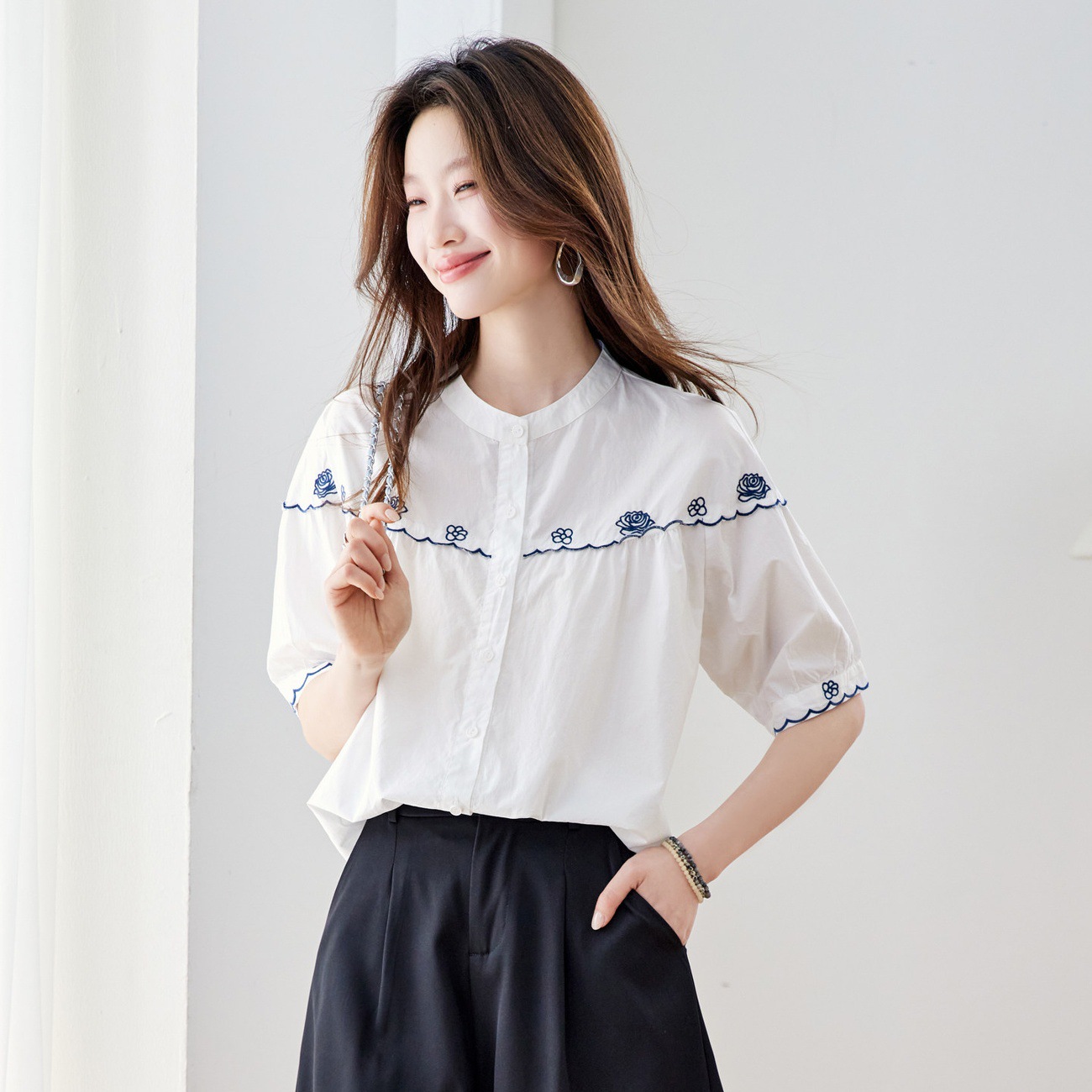 Summer design white Japanese shirt