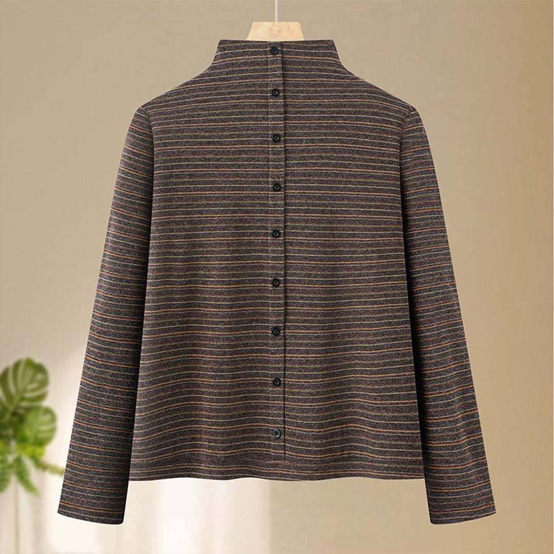 Striped long-sleeved base shirt for autumn, unisex style, simple and versatile, suitable for work and daily wear, with a button-down collar and a pullover design