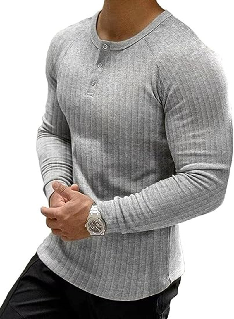 European Men's Sports Tees Slim Muscle Short Sleeve T-Shirt Fitness Elastic Thread Tight Solid Color Henry Shirt_voghion.com