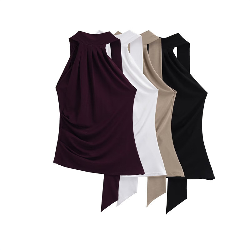 Purely Alluring Halter Neck Asymmetrical Sleeveless One-Shoulder Tank Top with Sensual Irregular Ruching and Waist-Cinching Design for a Spicy Look Purely Alluring Halter Neck Asymmetrical Sleeveless One-Shoulder Tank Top with Sensual Irregular Ruching and Waist-Cinching Design for a Spicy Look