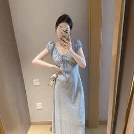 法式连衣裙女2025夏季新款超好看桔梗风碎花仙女长裙子收腰显瘦夏