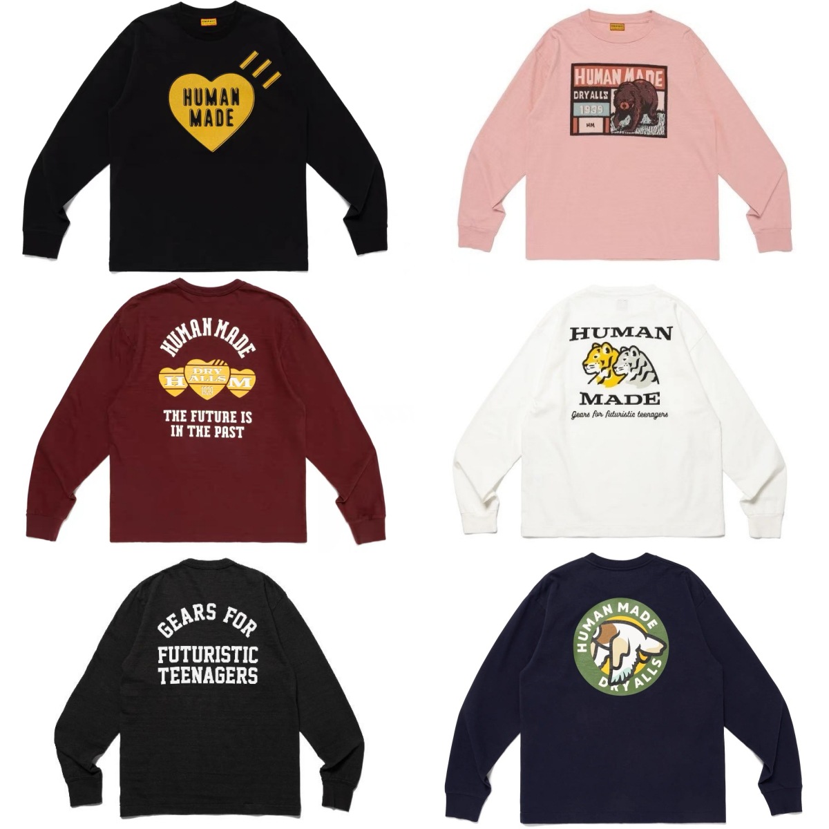 Japanese Trendy Brand Human 2025 Autumn and Winter Heavyweight 300g Hm Long-Sleeve T-Shirt for Women, Loose Couple Print