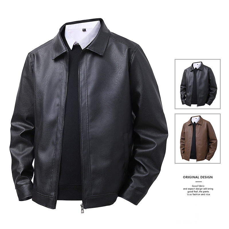 2025 New Leather Jacket Men's Autum Men's Slim Lapel Casual Jacket Men's Tops Windproof Casual Jacket Men