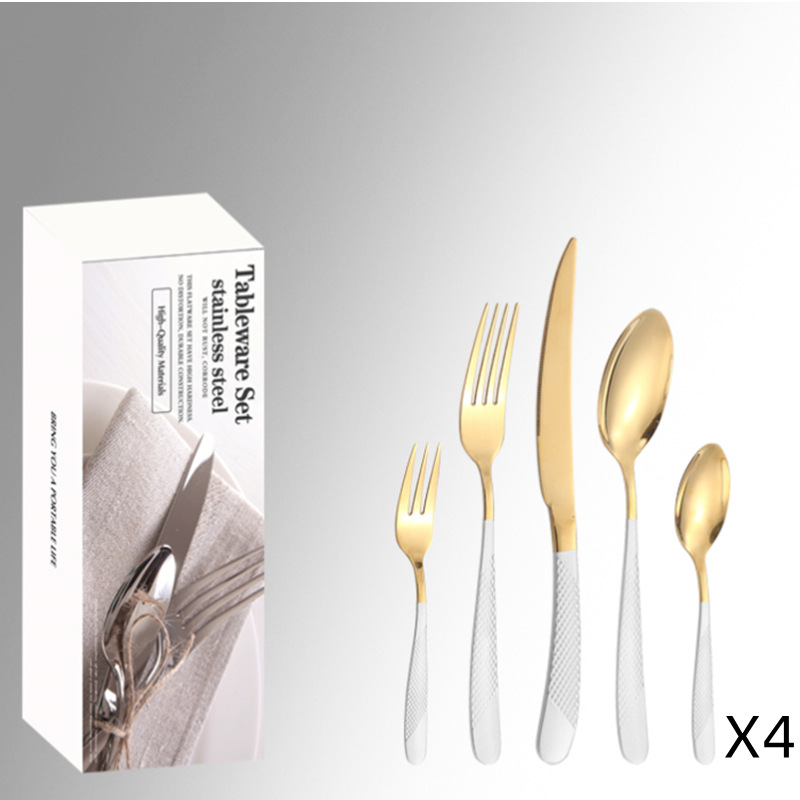 Diamante estrella cinco piezas principales caja simple cuchillo, tenedor y traje de cuchara Productos transfronterizos de Amazon de Venta caliente vajilla de acero inoxidable traje de 20 piezas