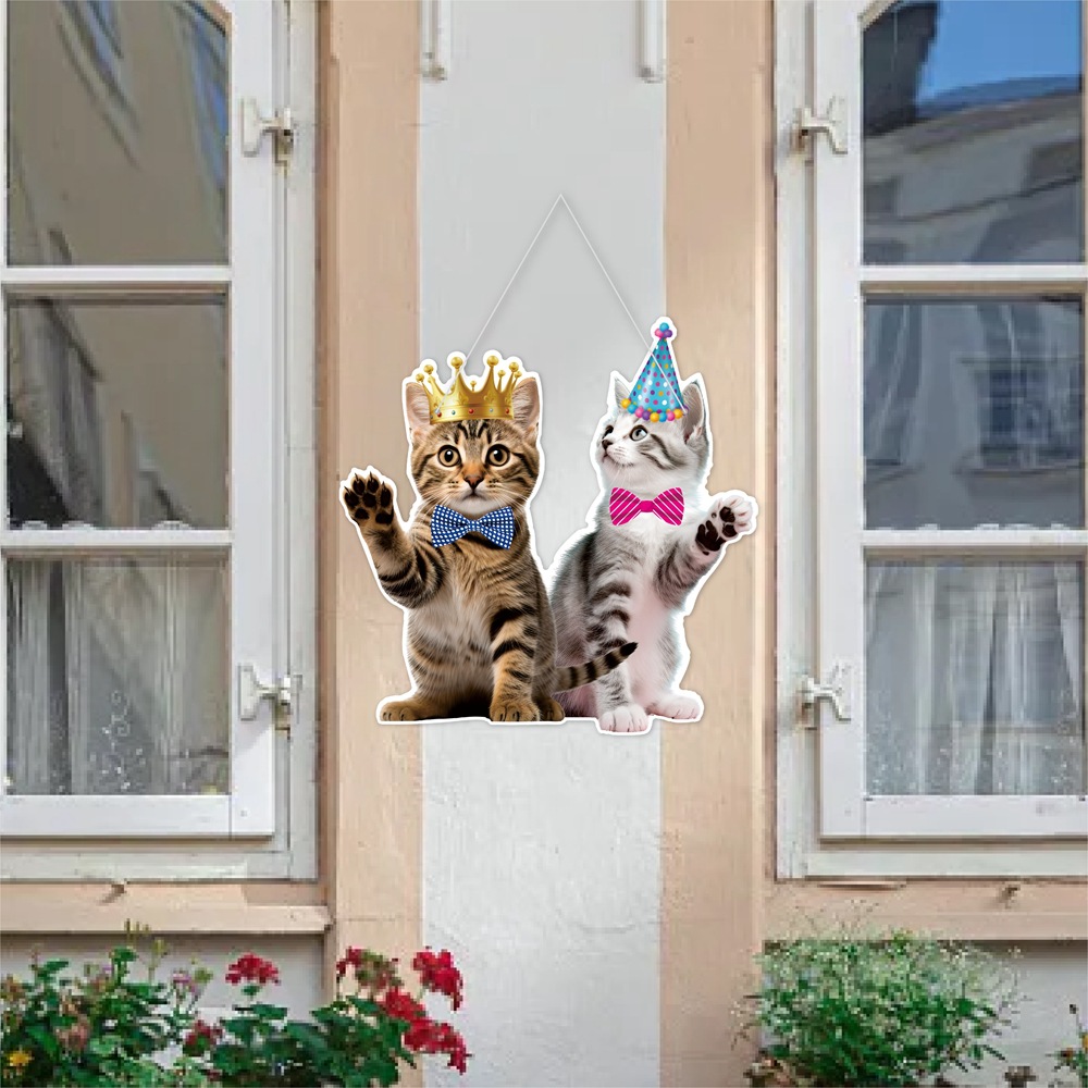 Nueva mascota tema de gato decoración de fiesta de cumpleaños puerta colgante decoración de cumpleaños gato colgante en la pared de la puerta