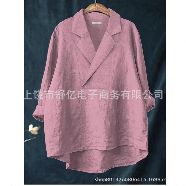 European and American 2025 New Spring and Summer Ready-Made European and American Cross-Border Women's Ready-Made Amazon Pure Cotton Pure Color Medium Loose Shirt
