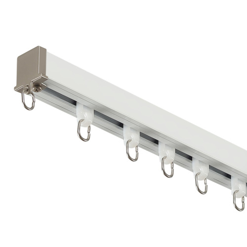 Aluminum alloy curtain track box with curved and straight tracks, embedded rail wheels, straight guide rails, side top-mounted curtain rod, silent dual tracks