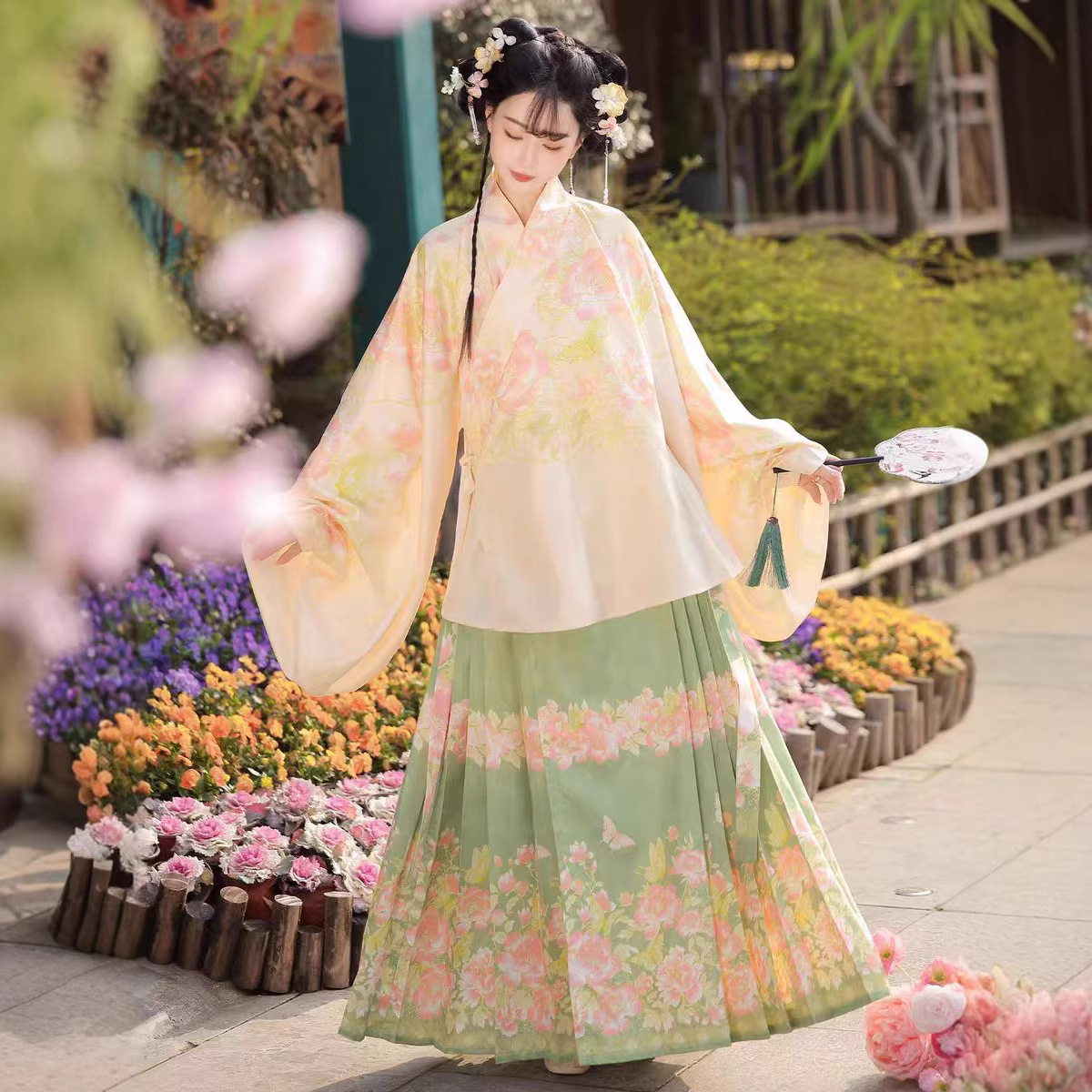 Spring and Summer New Ming-Style Hanfu Peony Fairy Mamian Skirt Set with Printed Patterns, Everyday Chinese Style Fairy-Like Ancient Costume