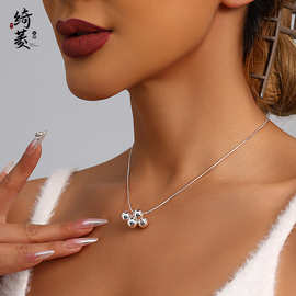 日韩小众风设计感堆叠球形吊坠锁骨链女简约百搭高级感不掉色项链