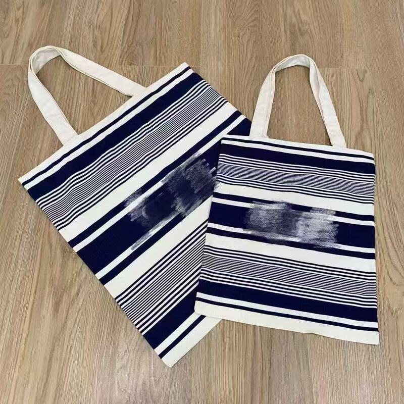 Counter Summer Southern French Style Limited Gift Canvas Bag Kaijia Blue and White Stripesd Shopping Bag Preppy Style Large Capacity Holder