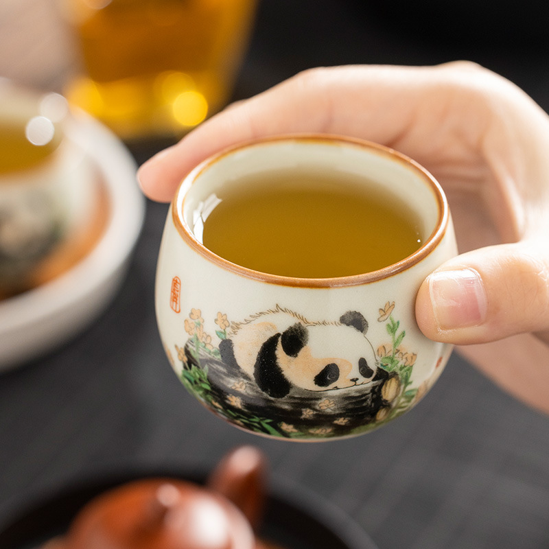汝窯パンダ禅定小茶杯主人杯家庭用品茗杯丁製茶杯工夫茶杯|undefined