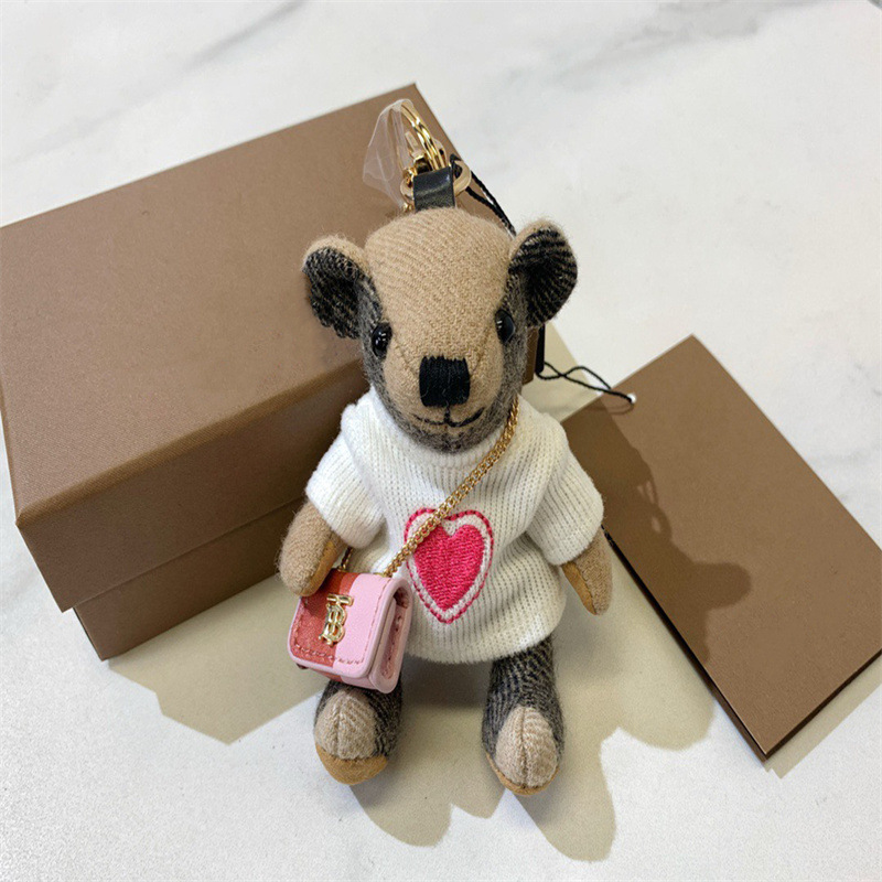 B家小熊公仔格纹挂件可爱玩偶毛衣泰迪熊饰品 包包挂饰情侣钥匙扣