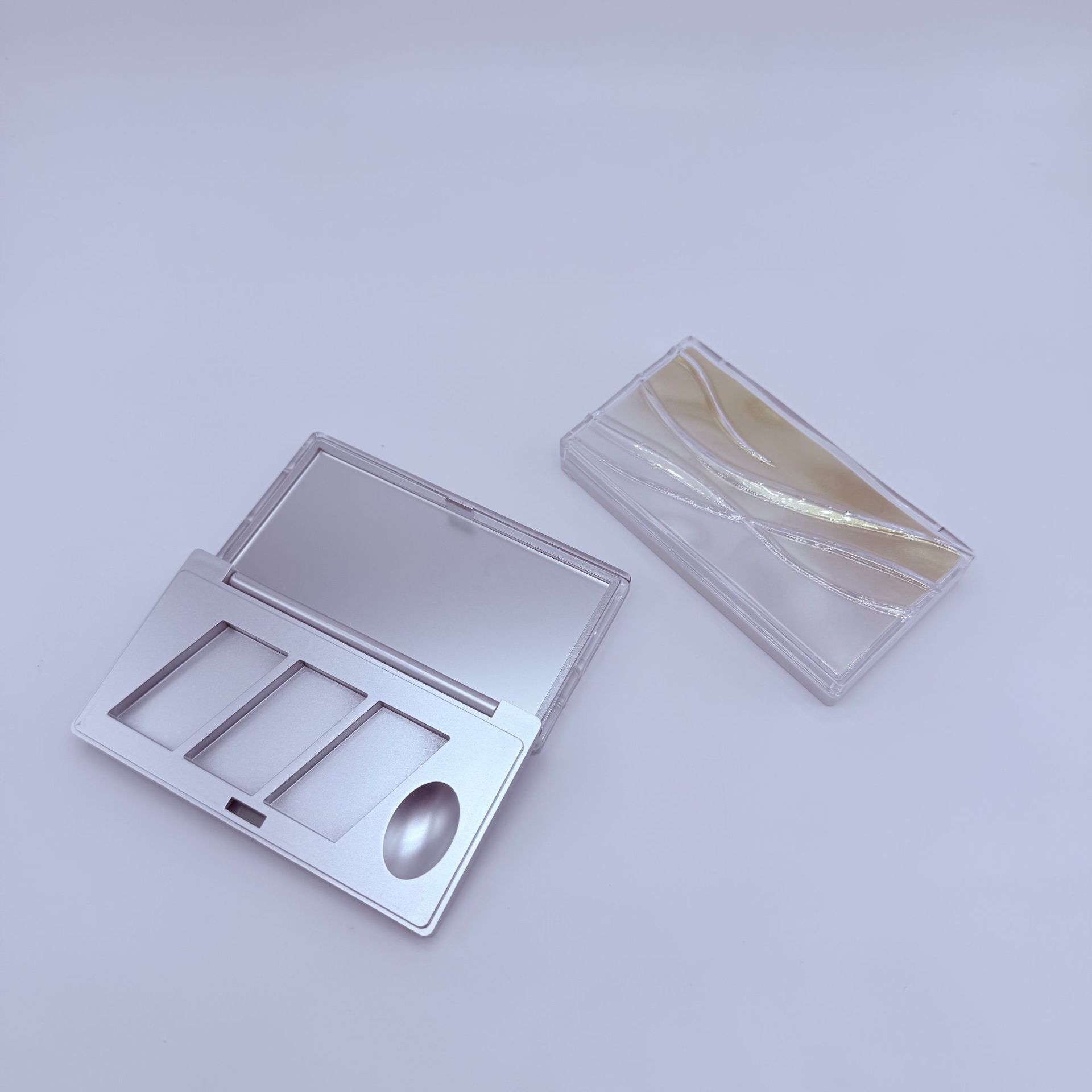 新款水波纹四色遮瑕盘包材 三格高光修容盘配刷位 新款高光调色盘