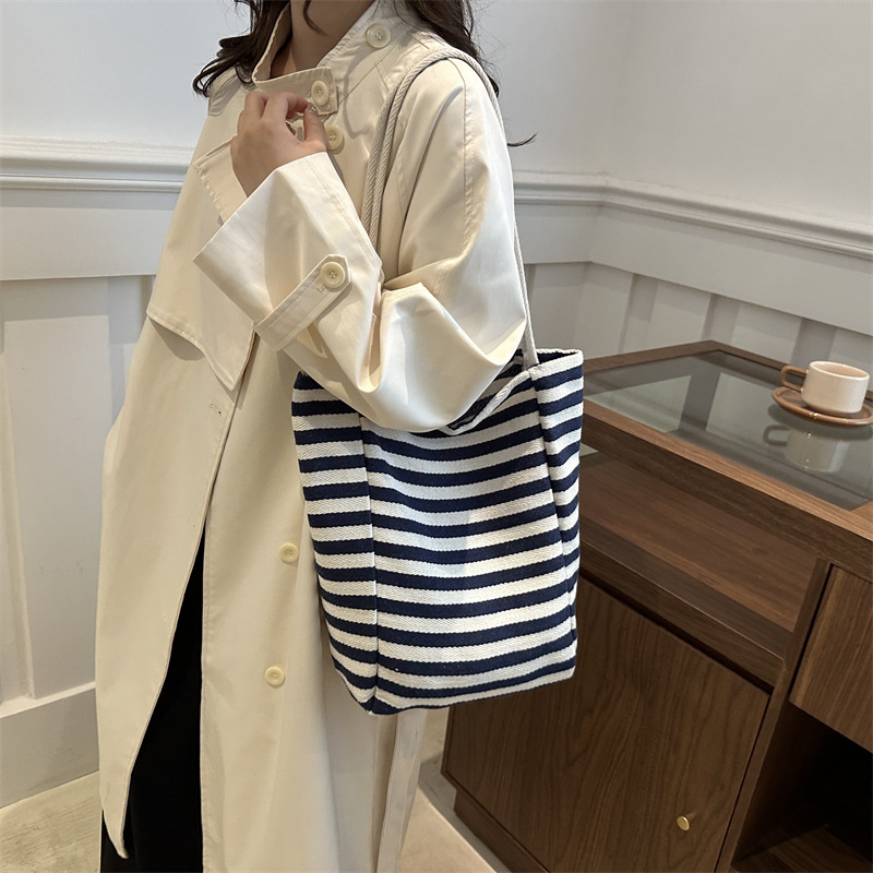 Bolso de hombro de gran capacidad bolso de estudiantes coreano estilo extranjero ocio rayas bolso de mano damas bolso de tramo inclinado