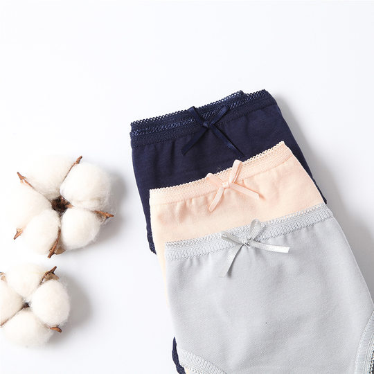 Pure Cotton Low Waist Underwear Women's Comfortable Breathable High Elastic Seamless Anti-bacterial Crotch Simple Solid Color Bow Girl's Briefs