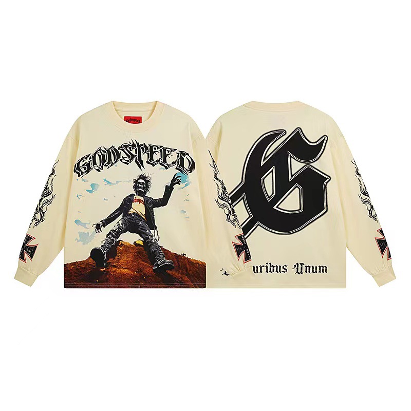 Trendy transfronterizo 25ssGodspeed Skeleton Rock Band Camiseta de manga larga de alta calidad para hombres y mujeres