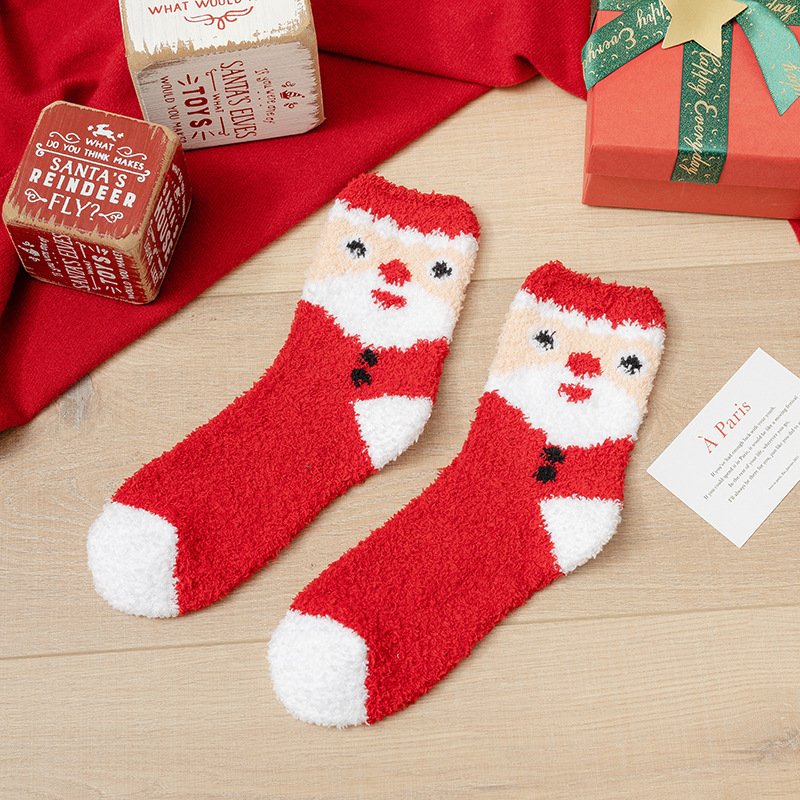 クリスマスの靴下のプレゼントの箱の女性のサンゴの絨毯の厚い保温の家の床の靴下の秋冬のぬいぐるみの床の靴下の睡眠の靴下|undefined