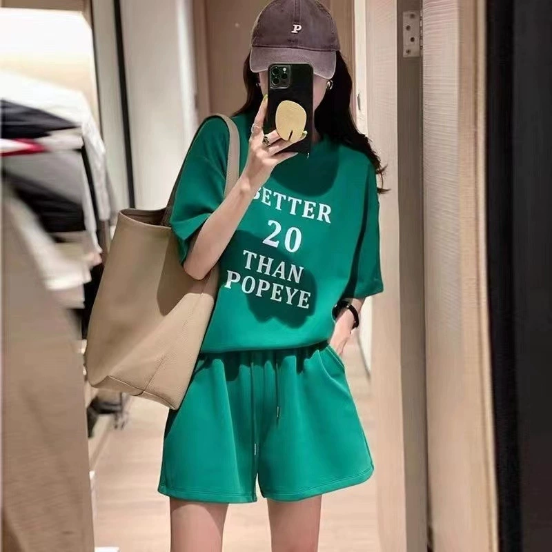 Спортивный костюм женский летний студенческий корейский стиль свободный для похудения модные популярные в Интернете шорты с короткими рукавами Повседневный комплект из двух предметов для бега