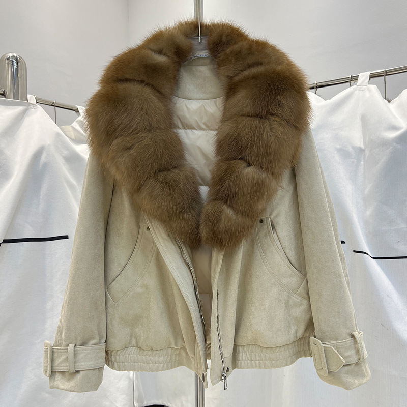 Cross-border 2026 Winter New Suede Fox Fur Large Collar Short Down Jacket for Women, 90% White Duck Down Coat