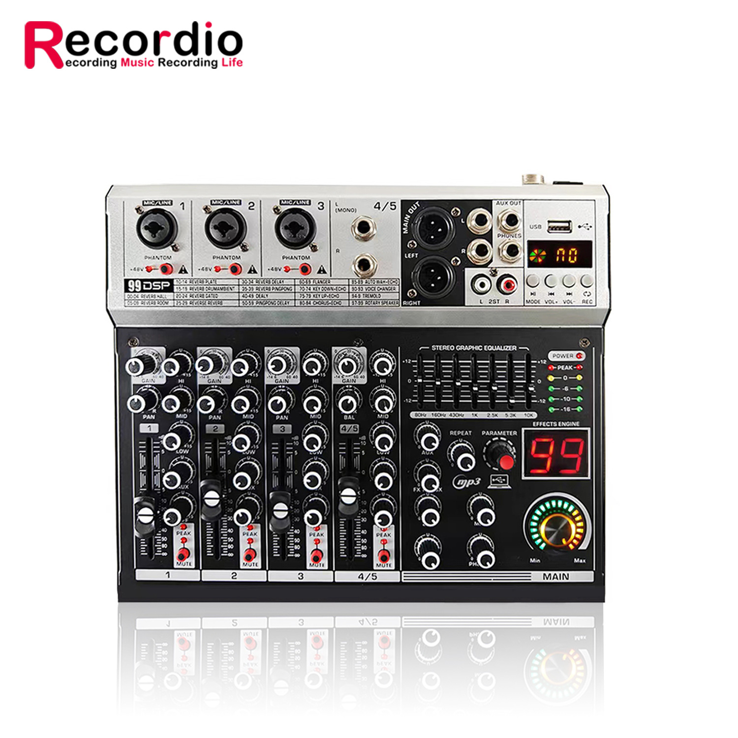 GAX-K5 专业5通道调音台内置99dsp混响效果舞台直播k歌混音器蓝牙