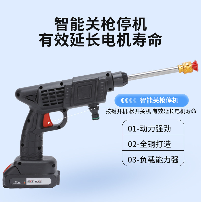 Cross-border foreign trade wholesale wireless lithium-ion high-pressure water gun, lithium-ion car washing machine, household turbo floor cleaner, direct from the factory