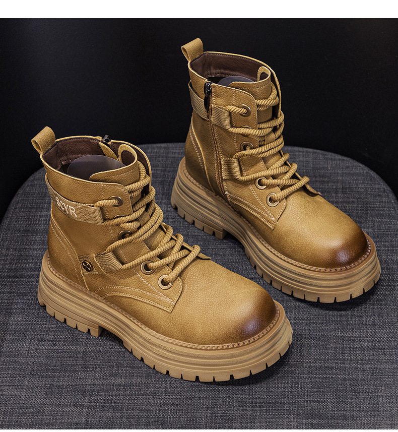 Giày boot nữ cổ ngắn đế dày phong cách Martin, lót lông ấm mùa đông — M2626-1 vàng lót nhung, M2626 màu vàng một lớp lót trong, M2626-1 kaki lót nhung, M2626 một lớp màu đen chi tiết 16