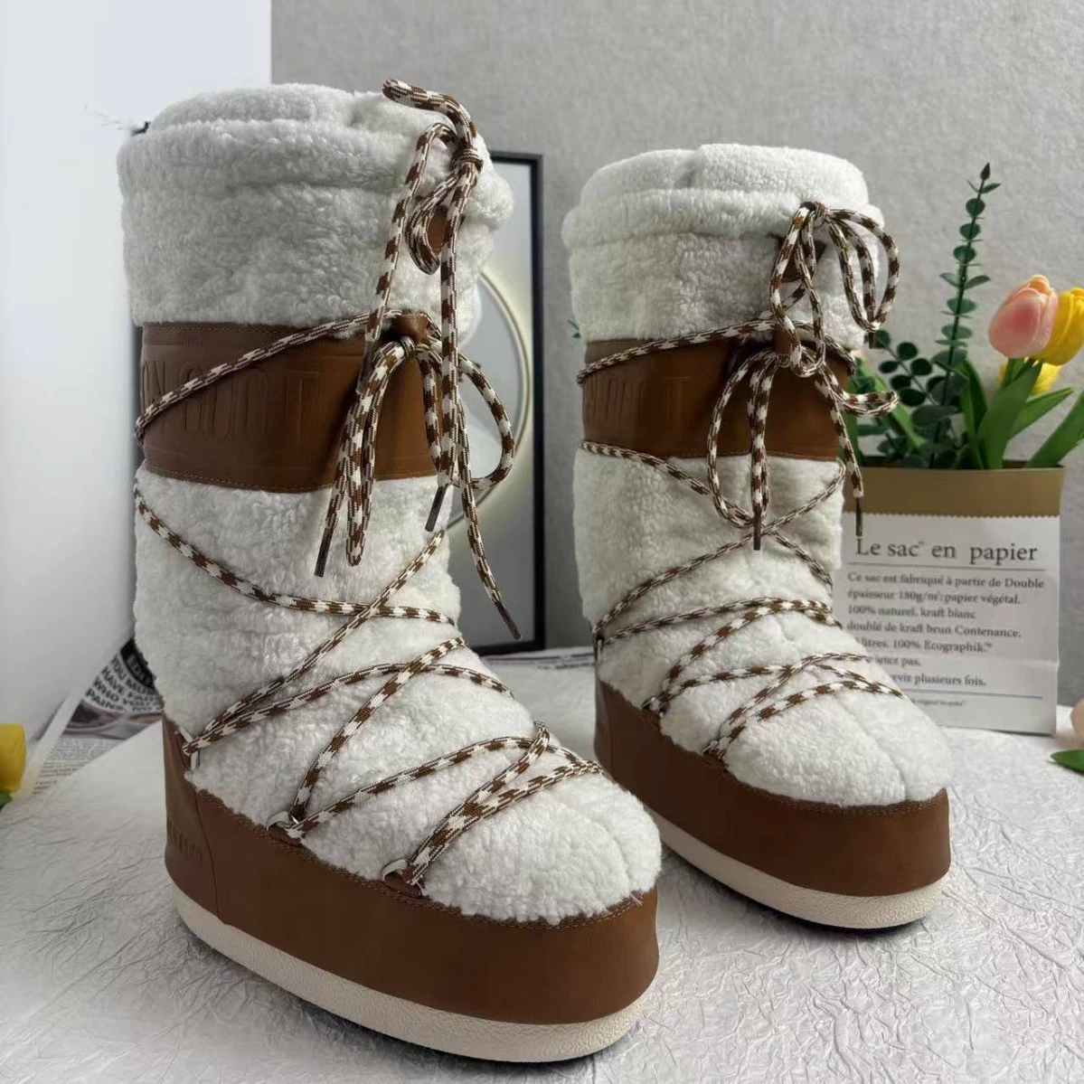 Теплые зимние нескользящие лыжные высокие сапоги, оптом