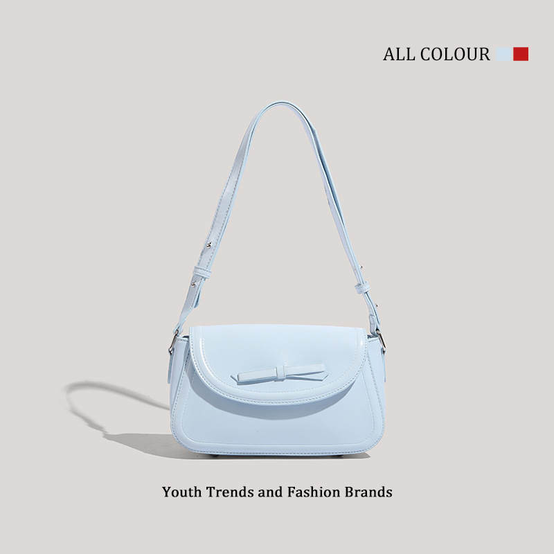 Solid color one-shoulder crossbody bag tote bag for women 2024 new trendy sweet and fashionable bow small square bag versatile