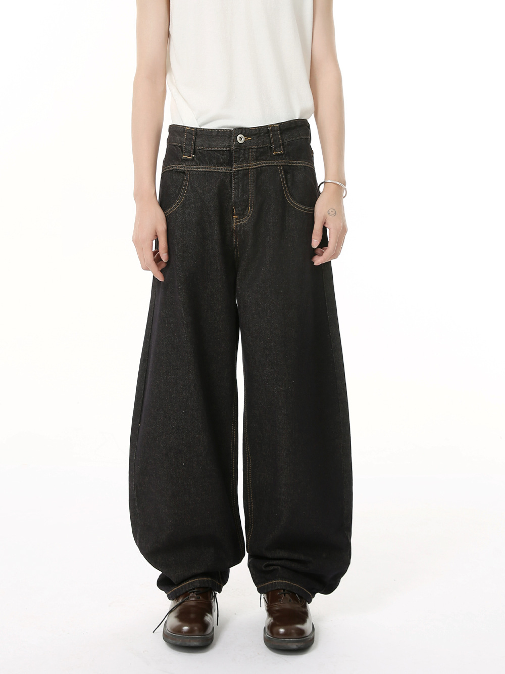 MTLCLOTHES para hombre | Vibe simple americano deconstrucción cimitarra tala Vaqueros lavados sueltos retro de moda