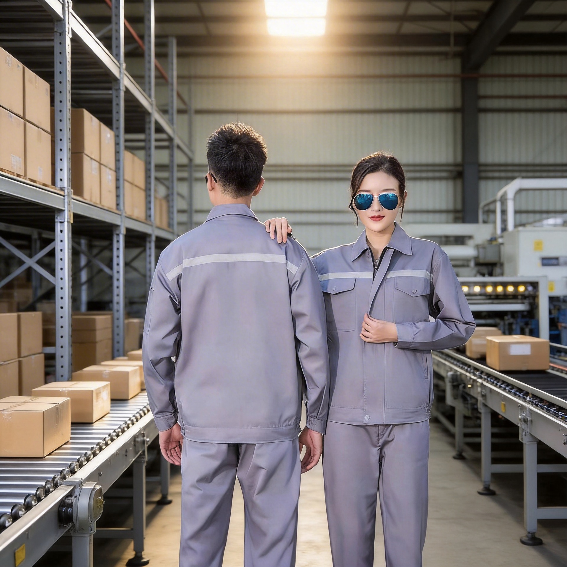 Spring and Autumn Wear-Resistant Reflective Strip Workwear Sanitation Factory Workshop Men's and Women's Long-Sleeve Work Uniform Embroidered and Printed Labor Protection Suit Set