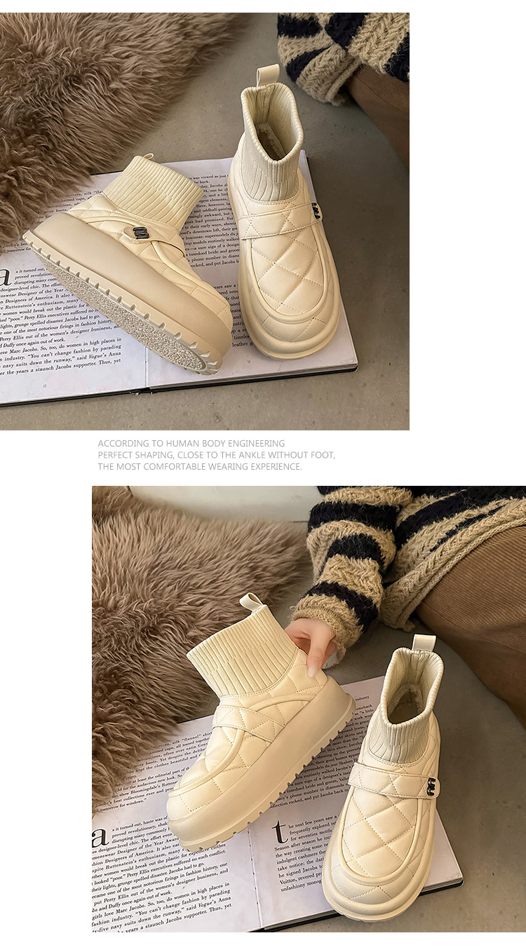 Warm Women's Velvet Ankle Boots With Thick Sole And Slip-on Style_voghion.com