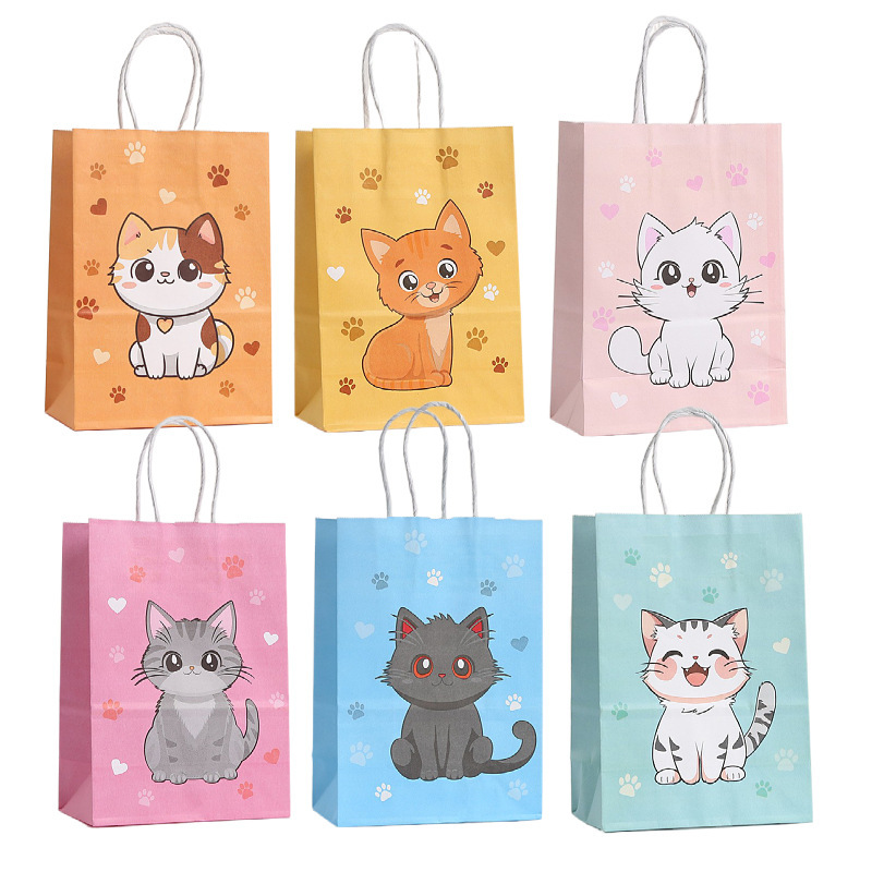 Cross-border Gift Bag Cartoon Cat Pattern Gift Flower Bag Shopping Mall Pet Snack Packaging Bag Handbag