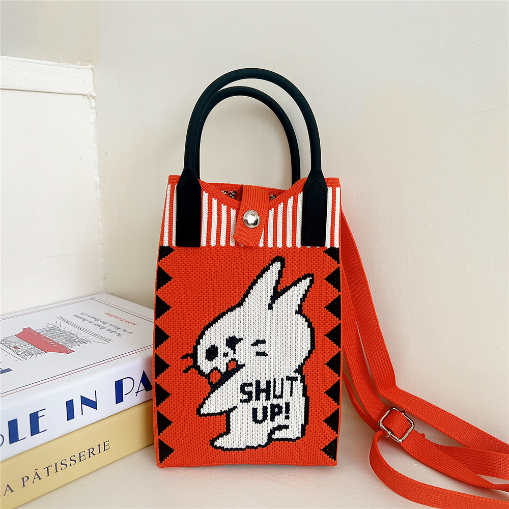 108g Weight Polyester Lining Material Buckle Closure Type Top Handle Strap Type Handbag Bags Type Casual, Daily Occasion Knit Material Cat Pattern All Seasons Season Women's Gender Vintage Style, Classic Style Style Bucket Shape Small Size Women's Small Knit Cat Vintage Style Classic Style Bucket Buckle Handbag 17