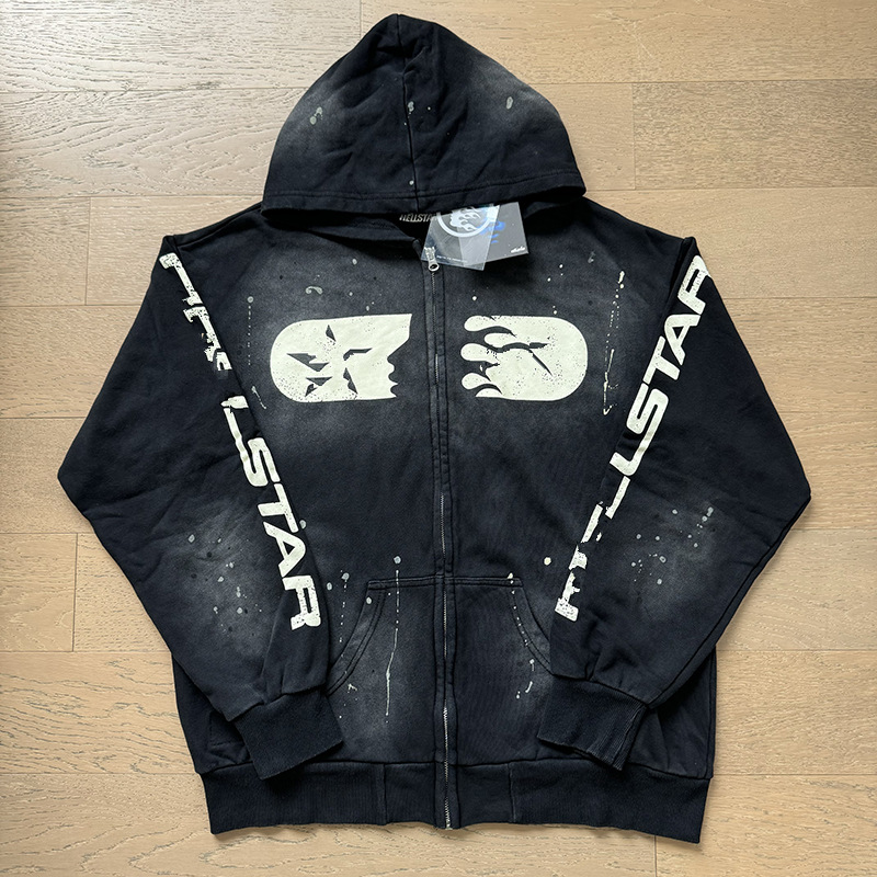 Hellstar Hoodie Brain Logo Washed Zip-Up Black