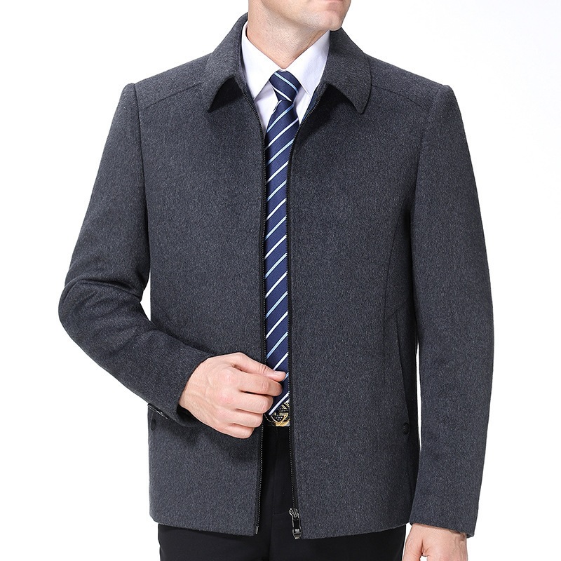 New winter cashmere jacket for middle-aged men, business casual style, father-style lapel wool overcoat, thick coat.