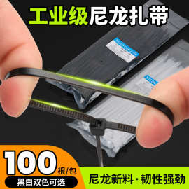工业级跨境黑色尼龙扎带100条自锁式扎带塑料扎条束线电线捆绑带